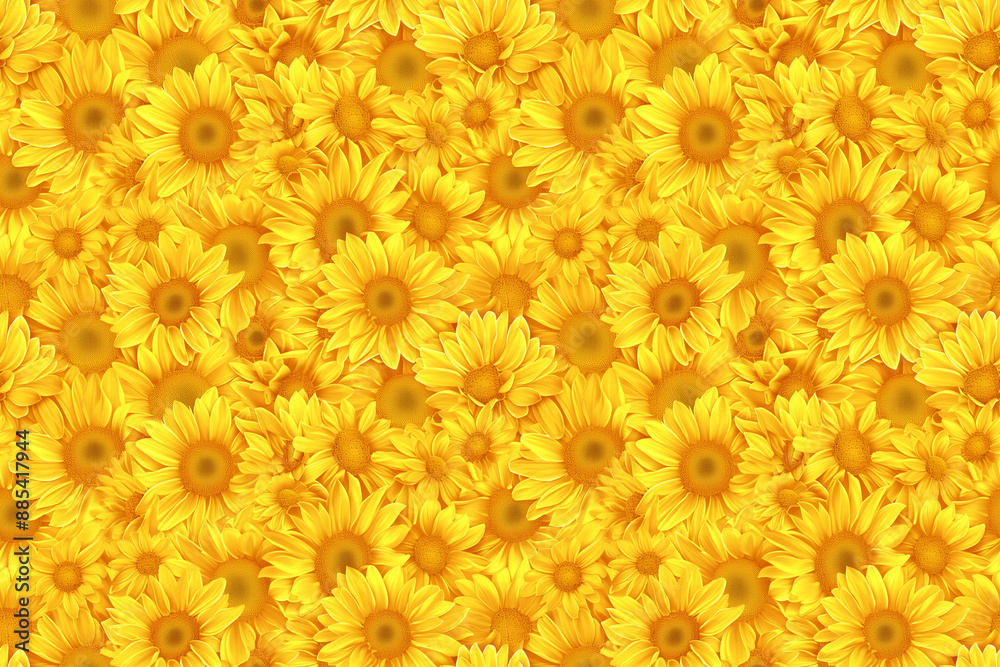 Seamless pattern with abundant yellow sunflowers on a yellow background. Seamless pattern with abundant yellow sunflowers on a yellow background.