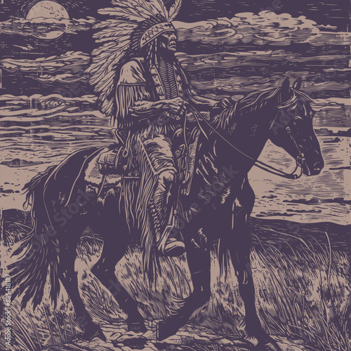 Indian chief on horseback, Vector illustration