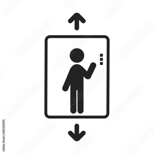 Isolated pictogram sign of lift, elevator with up and down arrow ang stick figure human on it