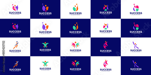 collection of successful people logo, reaction, goal point, logo design template.