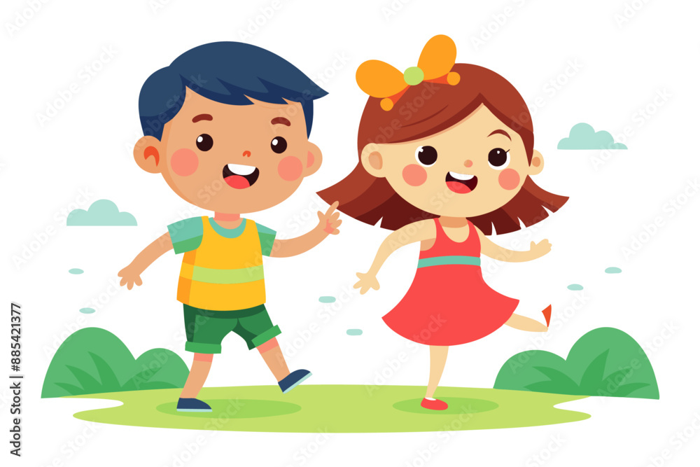 boy and girl playing together in summer cute vector illustration boy and girl playing together in summer cute vector illustration