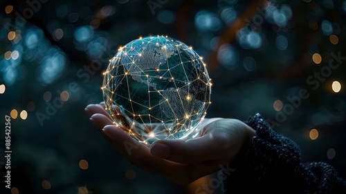 Fototapeta Naklejka Na Ścianę i Meble -  Hand holding Global network connection to big data around the world.a nd tecnology internet metaverse concept 