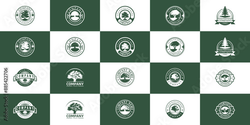 collection of tree branch logos, ecology, plantation, nature reserve, logo design illustration.