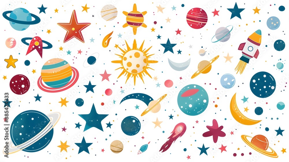 Cosmic Galaxy with Stars and Planets Sticker Design for Shirts and Clothing