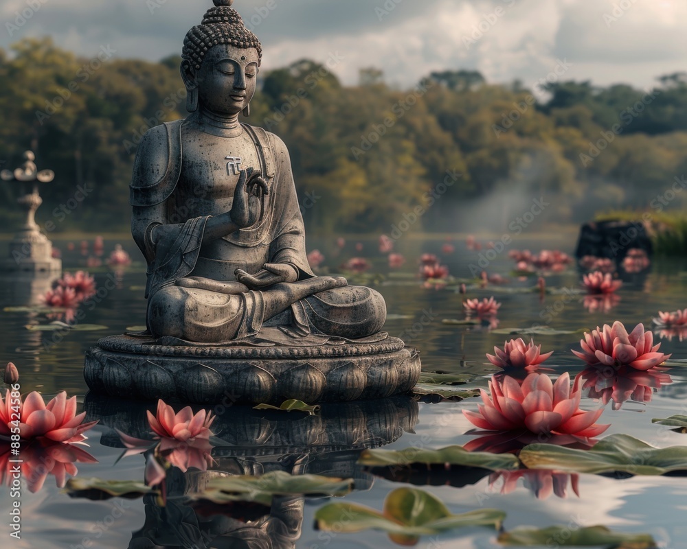 Tranquil Buddha Statue in Lotus Pond | Serene Spiritual Image with Lotus Flowers in 8K Resolution Tranquil Buddha Statue in Lotus Pond | Serene Spiritual Image with Lotus Flowers in 8K Resolution