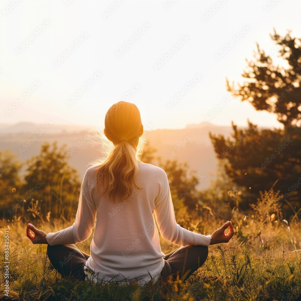 Serene sunset meditation in the mountains Serene sunset meditation in the mountains