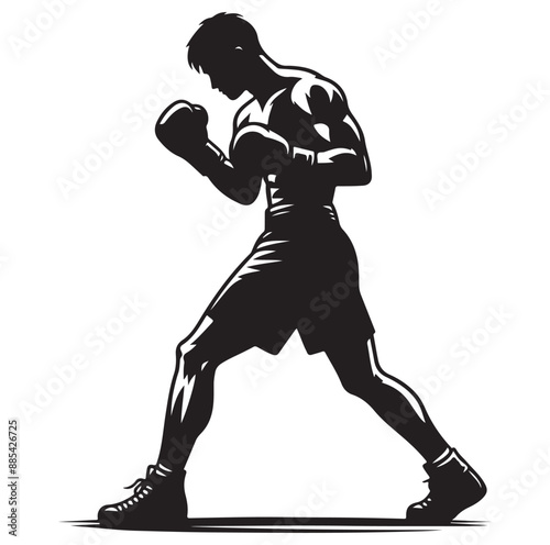 A boxer stands with pose vector silhouette isolated vector on white Background.