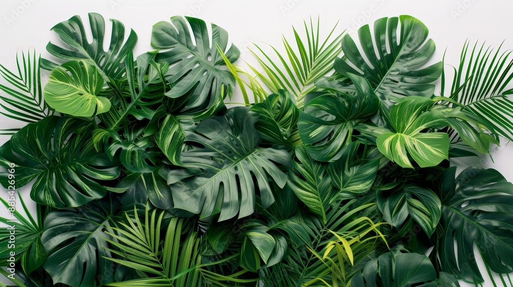 A lush and leafy tropical plant sprawled out on a white background AI generated illustration A lush and leafy tropical plant sprawled out on a white background AI generated illustration