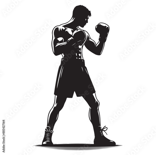 A boxer stands with pose vector silhouette isolated vector on white Background.