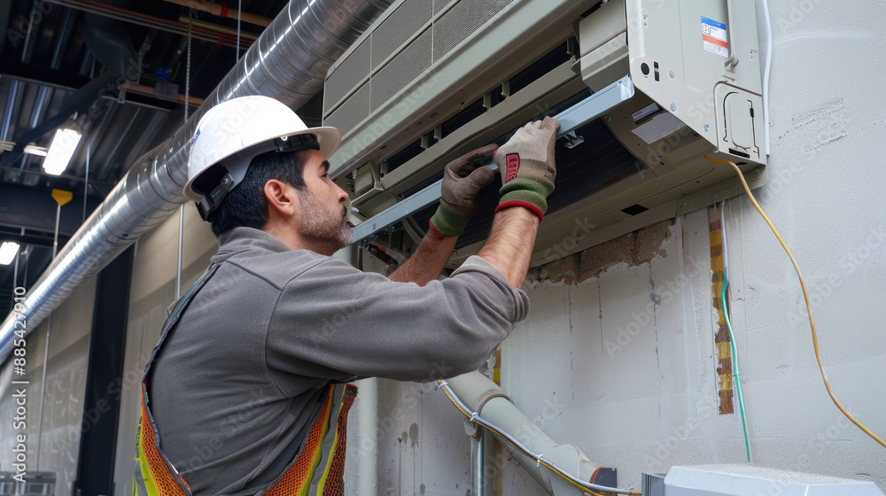 custom made wallpaper toronto digitalProfessional Technician Installing Cassette Air Conditioner System in Commercial Building.