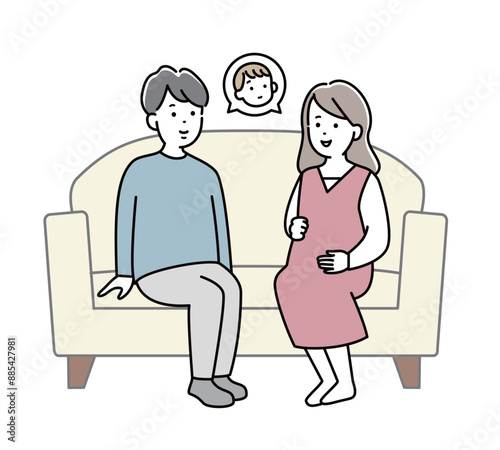 夫婦イラスト　表情　家族 　日本人　妊婦　夫婦　おしゃれ　シンプル　かわいい