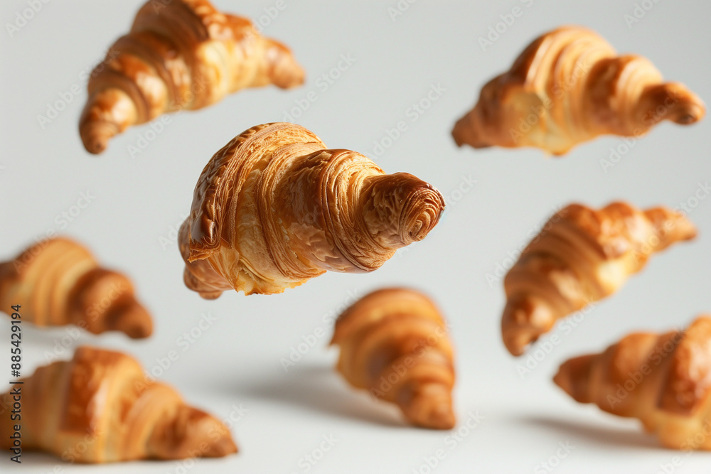 deliziosi croissant che fluttuano su sfondo neutro deliziosi croissant che fluttuano su sfondo neutro