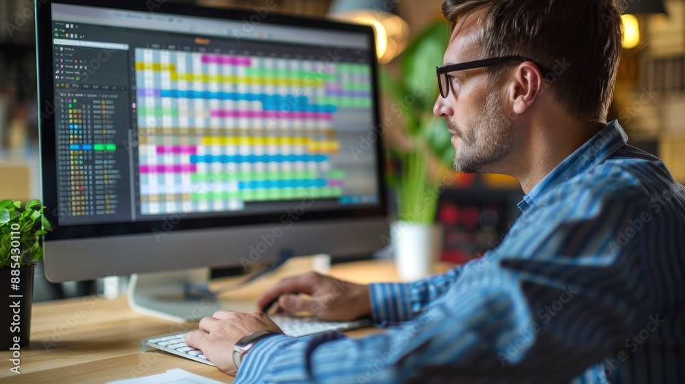 A social media manager scheduling posts using a content calendar tool, with a well-organized interface. A social media manager scheduling posts using a content calendar tool, with a well-organized interface.