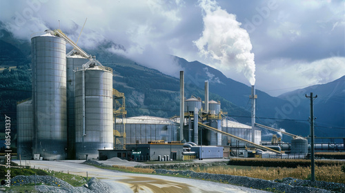 Modern Biomass Plant with Storage Silos and Processing Equipment in Industrial Facility