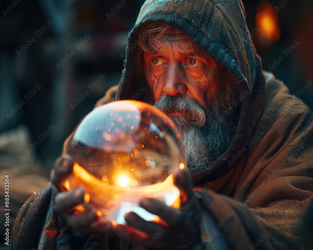 Obraz premium The Seer's Crystal Ball: Mystical Visions of Past and Future Realms in 8K Resolution