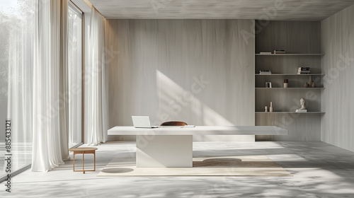 Minimalist Office with Large Window & Natural Light in Modern Home