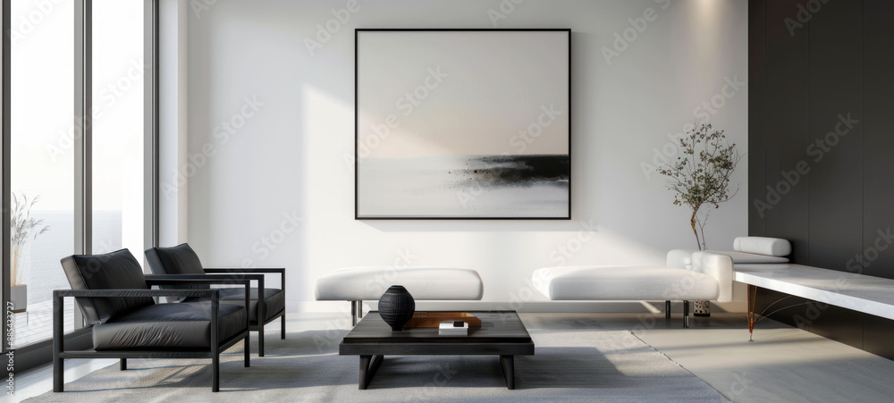minimal interior living room with artwork framed minimal interior living room with artwork framed