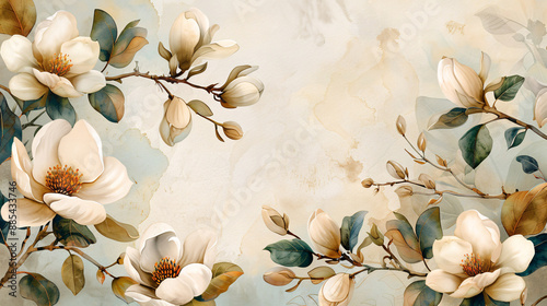 Fototapeta Naklejka Na Ścianę i Meble -  Stylish anniversary invitation with watercolor white flowers and elegant design