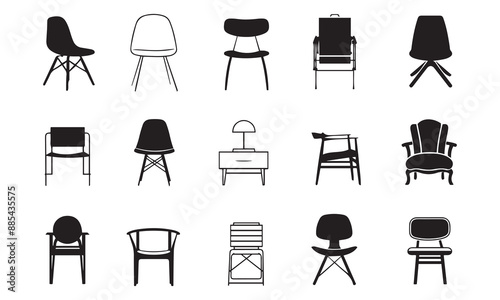 set of chairs silhouettes , eye-catching modern chairs front icon collection , Chair, bench & Seating icons isolated Vector illustration