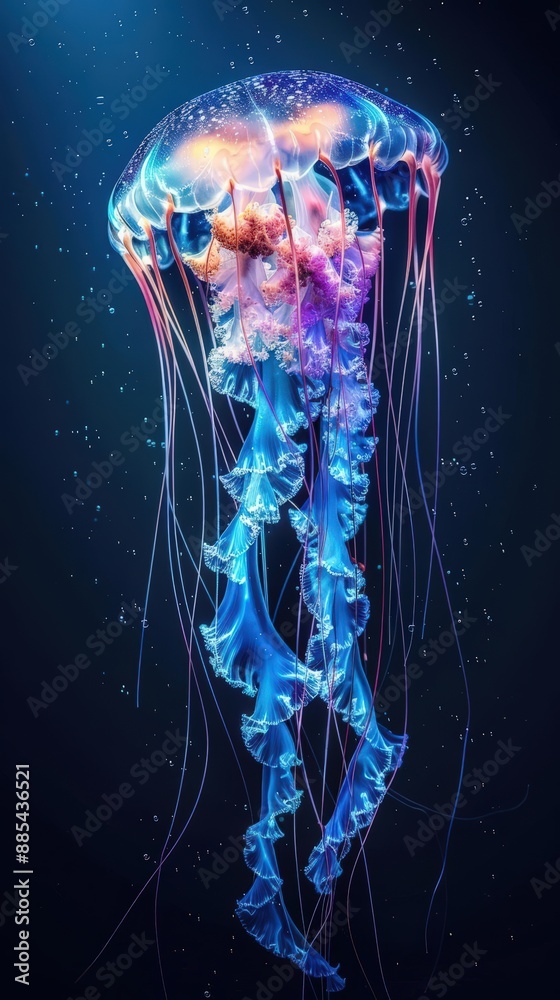 Create a mesmerizing digital artwork portraying the surreal harmony of jellyfish pulsating in a mesmerizing symphony of bioluminescence Create a mesmerizing digital artwork portraying the surreal harmony of jellyfish pulsating in a mesmerizing symphony of bioluminescence