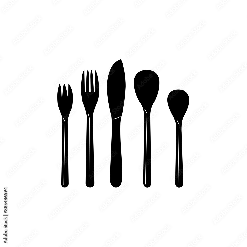 Kitchenware Japanese design outline filled icon set, Fork, Knife, Small Spoon And Big Spoon, Vector illustration Kitchenware Japanese design outline filled icon set, Fork, Knife, Small Spoon And Big Spoon, Vector illustration
