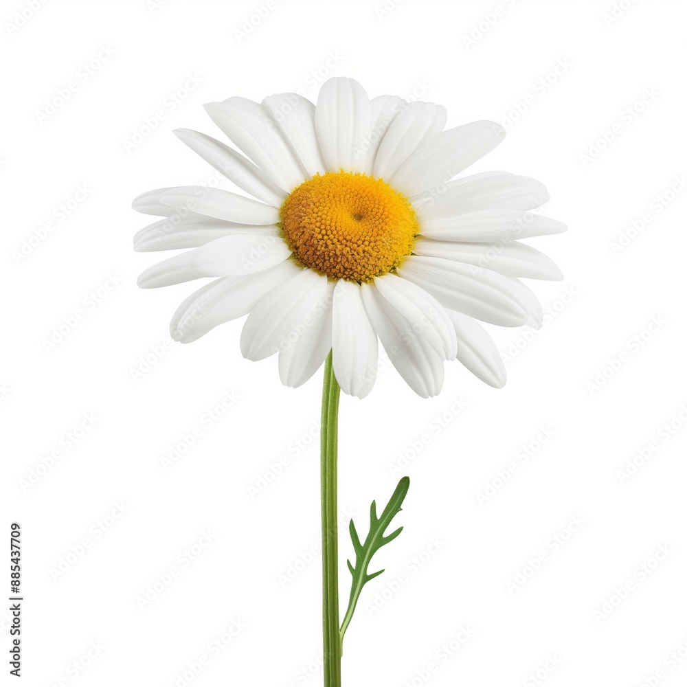 A single white flower with a yellow center. The flower is standing upright and is the only thing visible in the image A single white flower with a yellow center. The flower is standing upright and is the only thing visible in the image