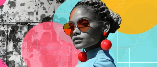 Modern Art Portrait of African American Woman, Colorful Abstract Background, Colorful Abstract