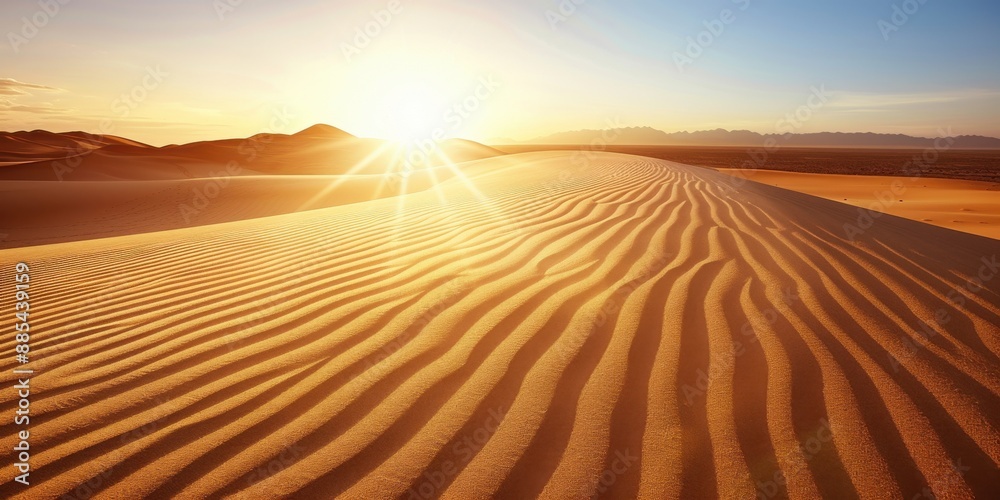 Desert landscape at sunset, vast sand dunes casting long shadows golden and orange tones, tranquil and expansive, soft sunlight Desert landscape at sunset, vast sand dunes casting long shadows golden and orange tones, tranquil and expansive, soft sunlight