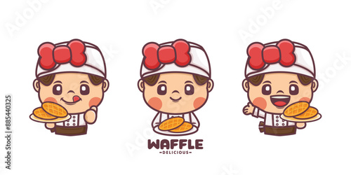 female chef cartoon mascot with waffle