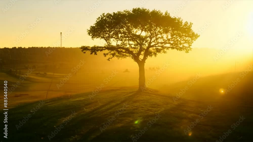 Morning Mist with Trees and Sunrise Morning Mist with Trees and Sunrise