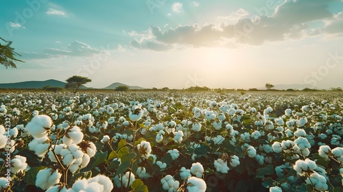 Indian Cotton Fields in Gujarat on a Sunny Day