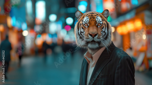 Surreal Urban Scene: Tiger in Business Suit