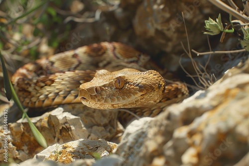 Closeup head of the Russell's viper (Daboia russelii) which is one of dangerous snake in the world. photo