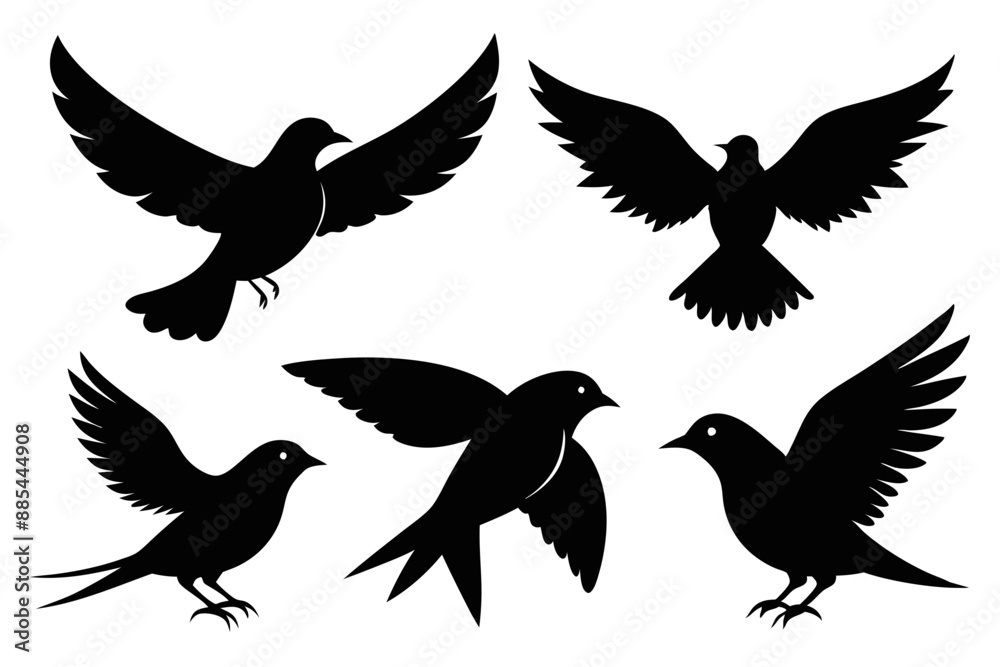 A set of bird in flight silhouette black vector artwork illustration A set of bird in flight silhouette black vector artwork illustration