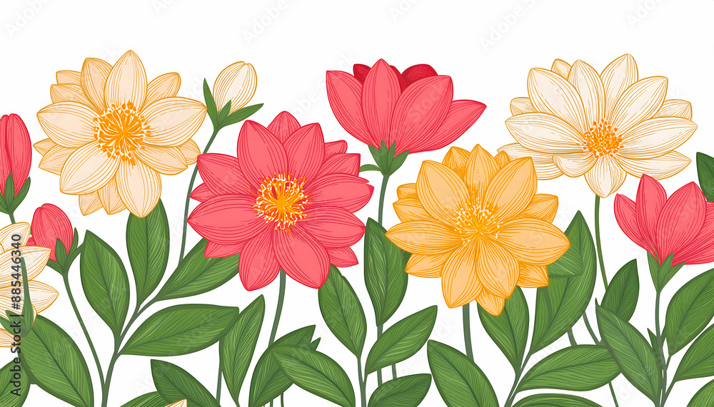 Abstract blooming flowers, subshrubs isolated on white background.