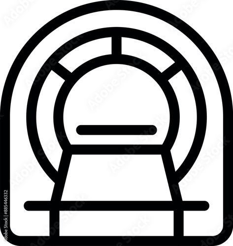 Line icon of an mri scanner, showing the bed a patient would lie on