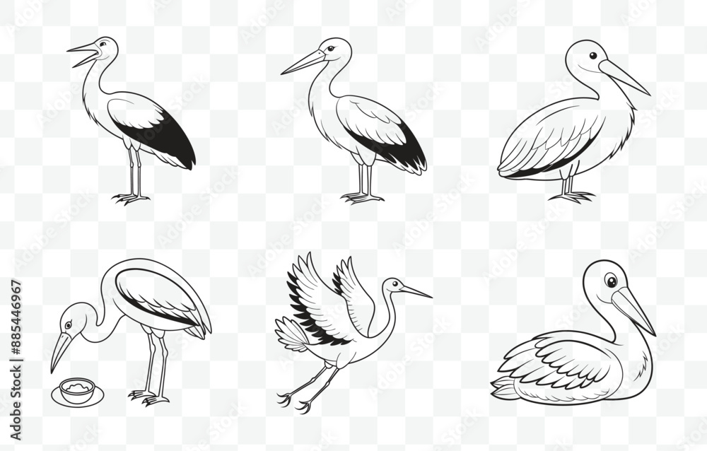 Obraz premium Print Elegant Stork Line Art Vector Collection Perfect for Artistic Designs Illustrations and Graphic Projects