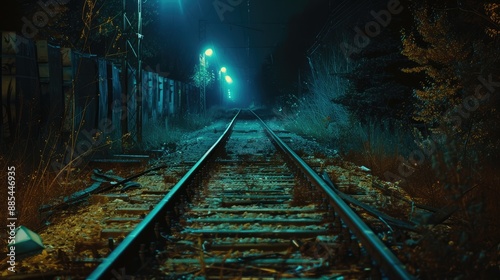 Obraz na płótnie Train tracks disappearing into the night w salonie