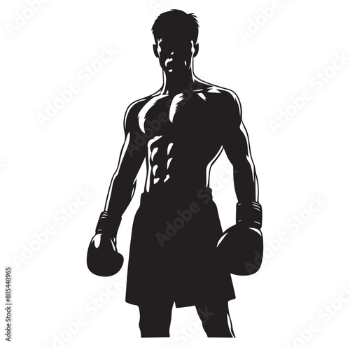 A boxer stands with pose vector silhouette isolated vector on white Background.