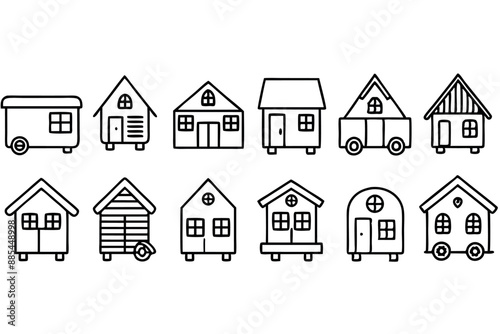 Tiny House Line Art Design Illustration Minimalist Home Drawing