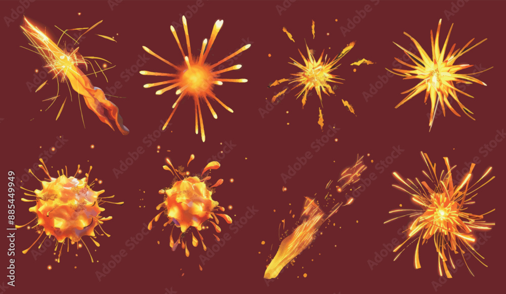 Metal flash, sparkler, or electric flash with fire sparks. Light flashes of industrial works with iron isolated on transparent background.