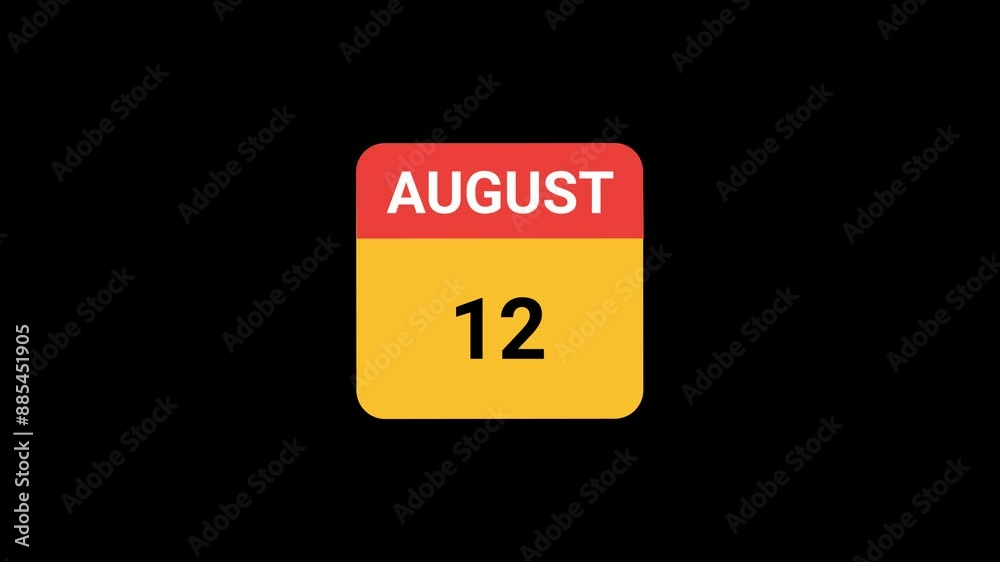 12 August calendar icon Animation