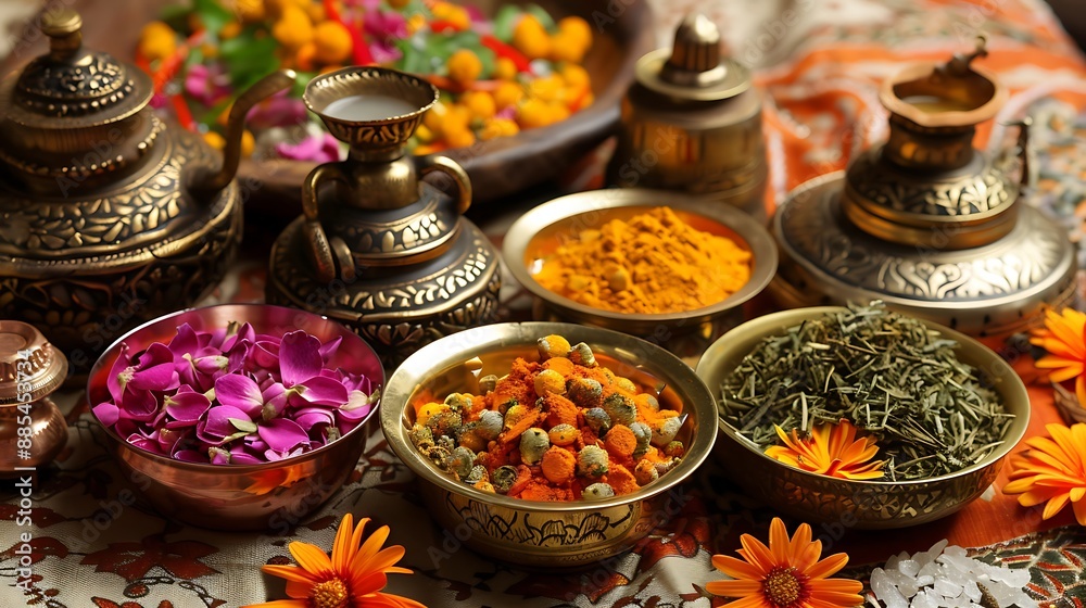 A Still Life Arrangement of Traditional Indian Herbs and Spices A Still Life Arrangement of Traditional Indian Herbs and Spices