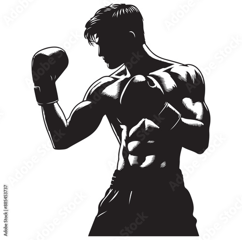 A boxer stands with pose vector silhouette isolated vector on white Background.