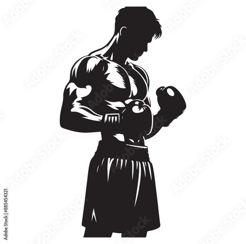 
A boxer stands with pose vector silhouette Isolated vector on white Background.