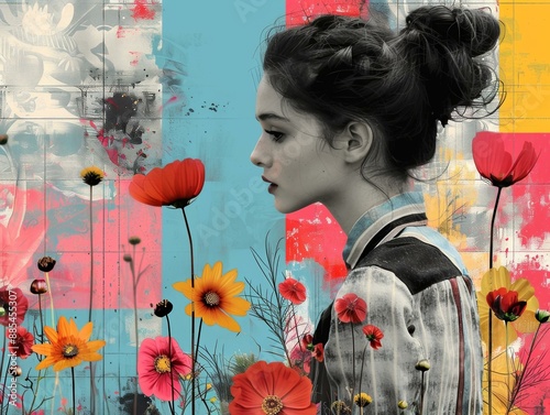 Digital Art: Girl with Poppies