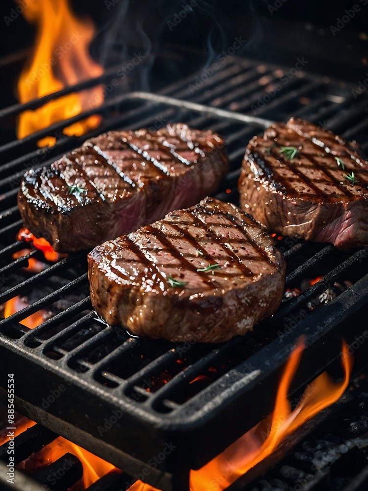 Prime beef steaks cooking on the grill Prime beef steaks cooking on the grill