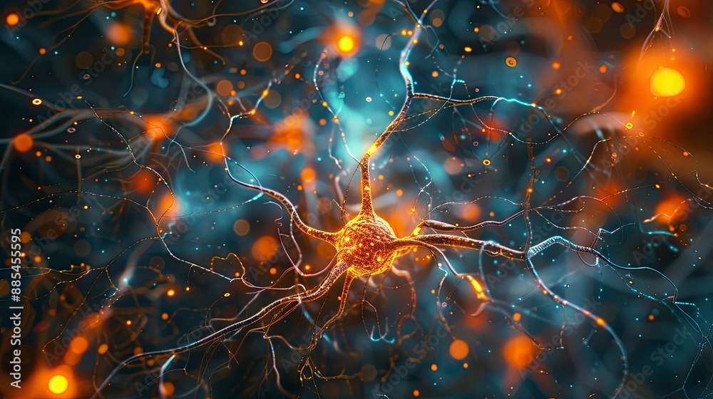 Neural networks depicted as glowing pathways through a virtual brain, symbolizing AI's role in mimicking human cognition