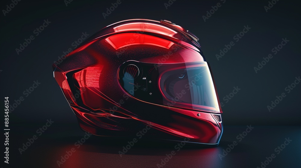 Red Motorcycle Helmet on Dark Background Red Motorcycle Helmet on Dark Background
