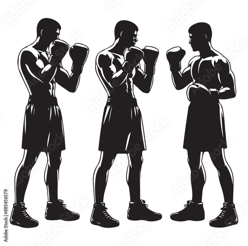 
A boxer stands with pose vector silhouette Isolated vector on white Background.